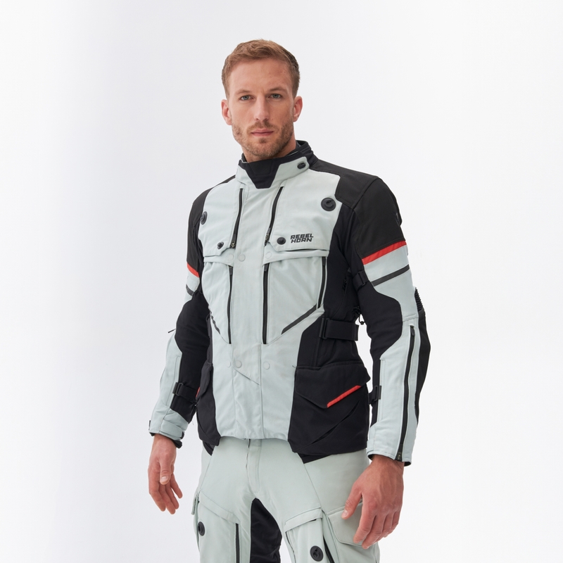 Veste de moto Rebelhorn Range gris-noir-rouge