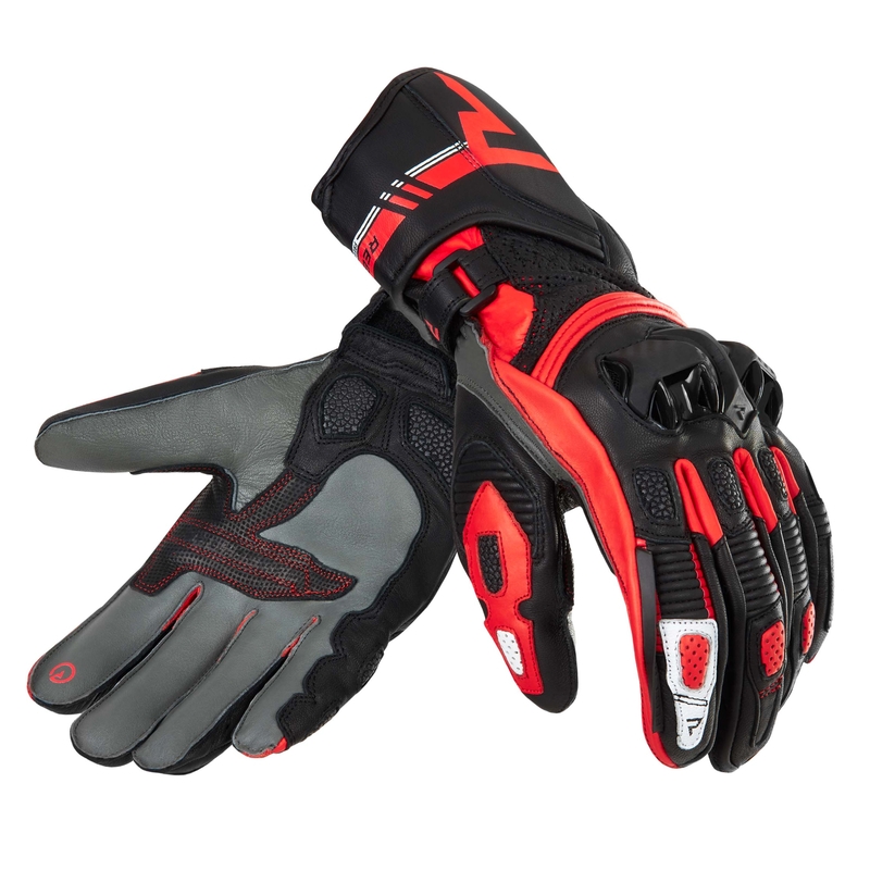 Gants de moto Rebelhorn ST Long noir-gris-rouge fluo soldes