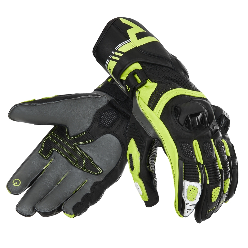 Gants de moto Rebelhorn ST Long noir-gris-jaune fluo soldes
