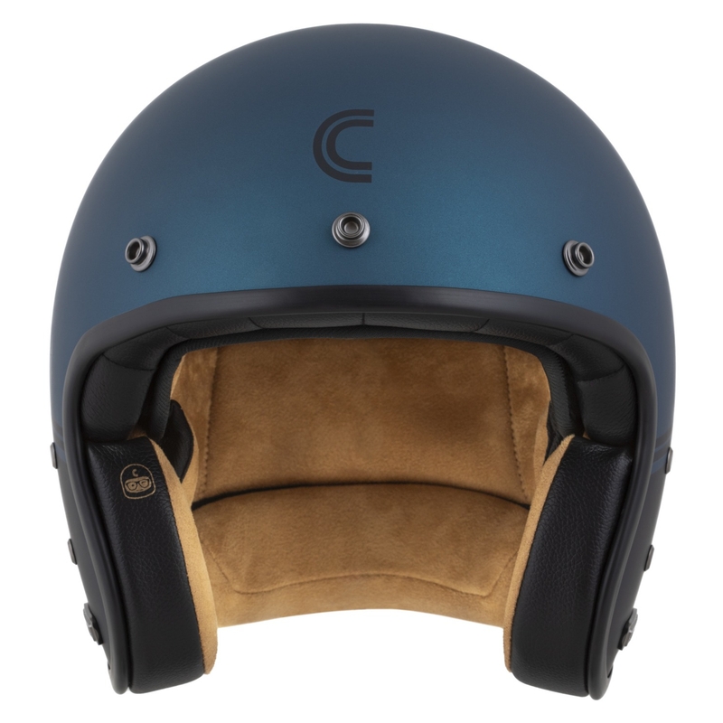 Casque ouvert Cassida Eso Super Hooligan, noir mat et bleu métallisé