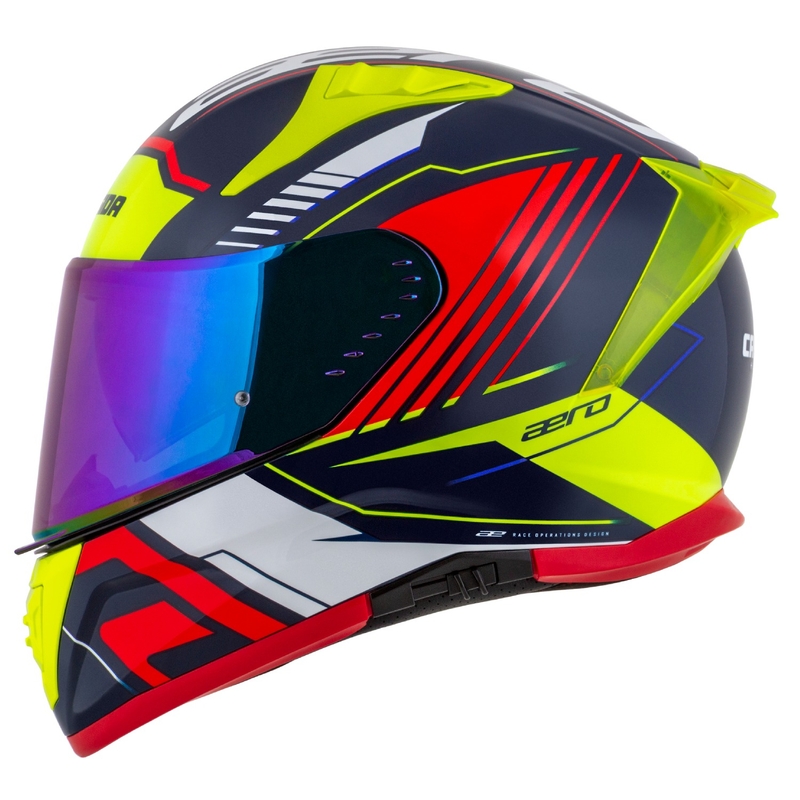 Cassida Aero Drome casque moto intégral bleu perle-jaune-orange-rouge-blanc