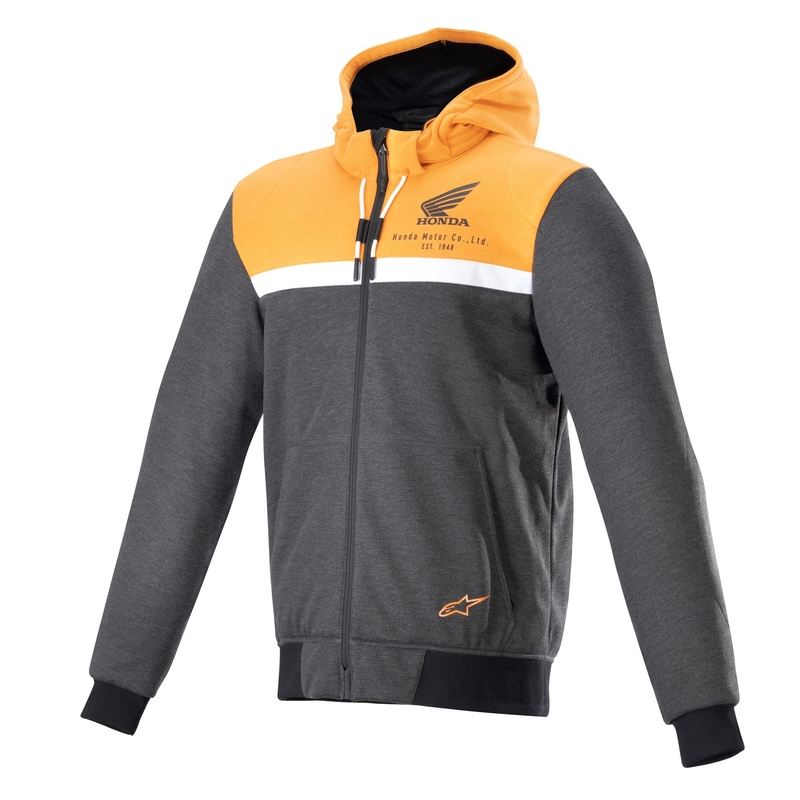Sweat à capuche moto Honda Alpinestars Chrome Street noir-gris-orange