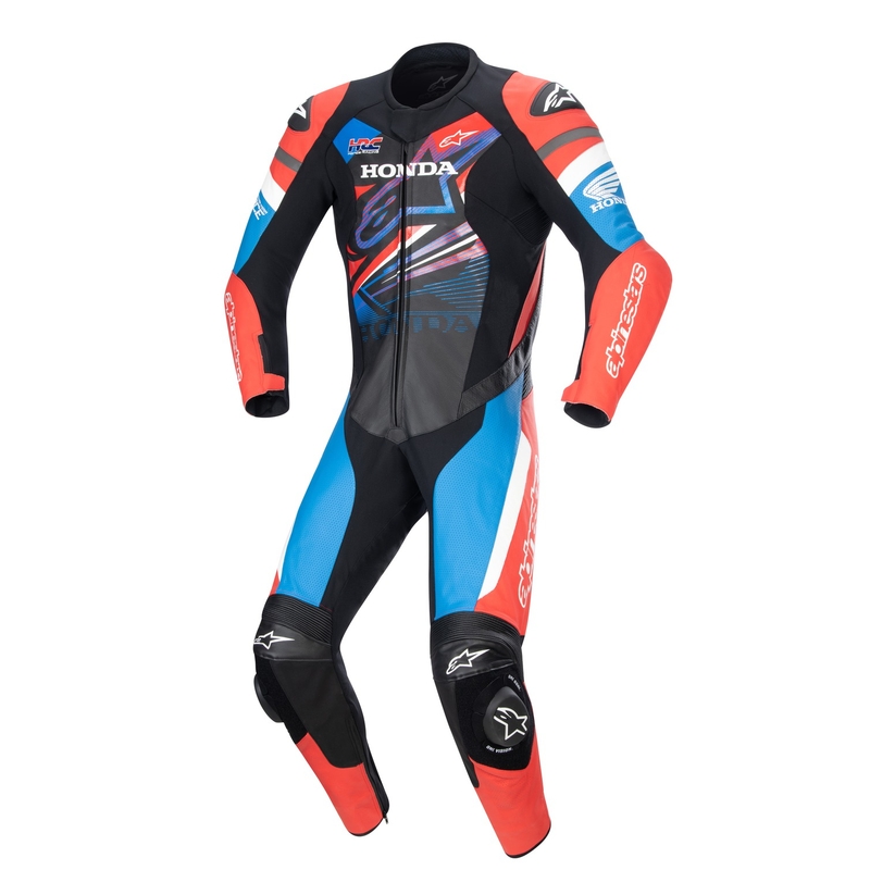Combinaison moto Alpinestars GP Force Honda noir-rouge fluo-blanc