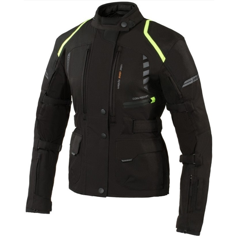 Dámská moto bunda Rebelhorn Hiker II černo-fluo žlutá výprodej