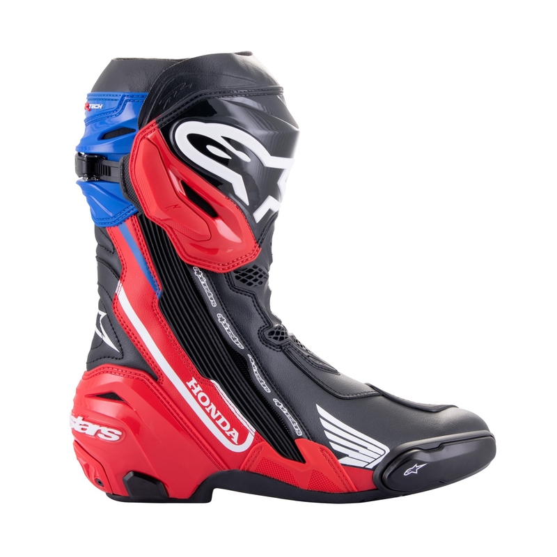 Bottes moto Alpinestars Supertech R Honda noir-rouge-bleu fluo-blanc