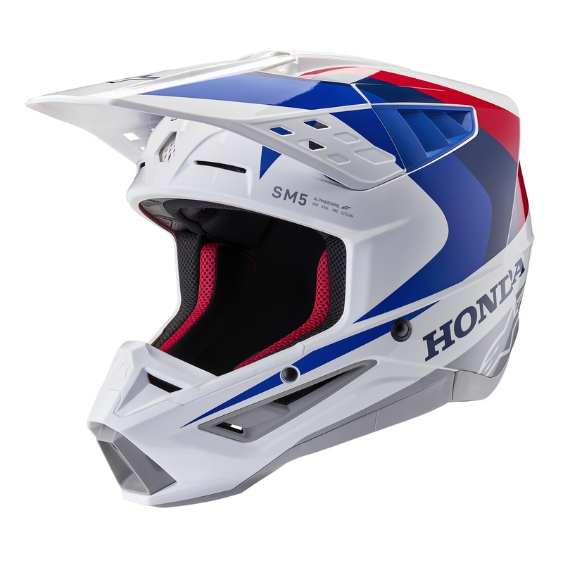 Collection de casques de motocross Alpinestars S-M5 Honda blanc-bleu-rouge