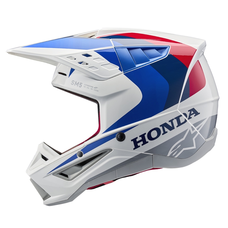 Collection de casques de motocross Alpinestars S-M5 Honda blanc-bleu-rouge