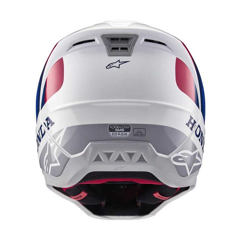 Collection de casques de motocross Alpinestars S-M5 Honda blanc-bleu-rouge