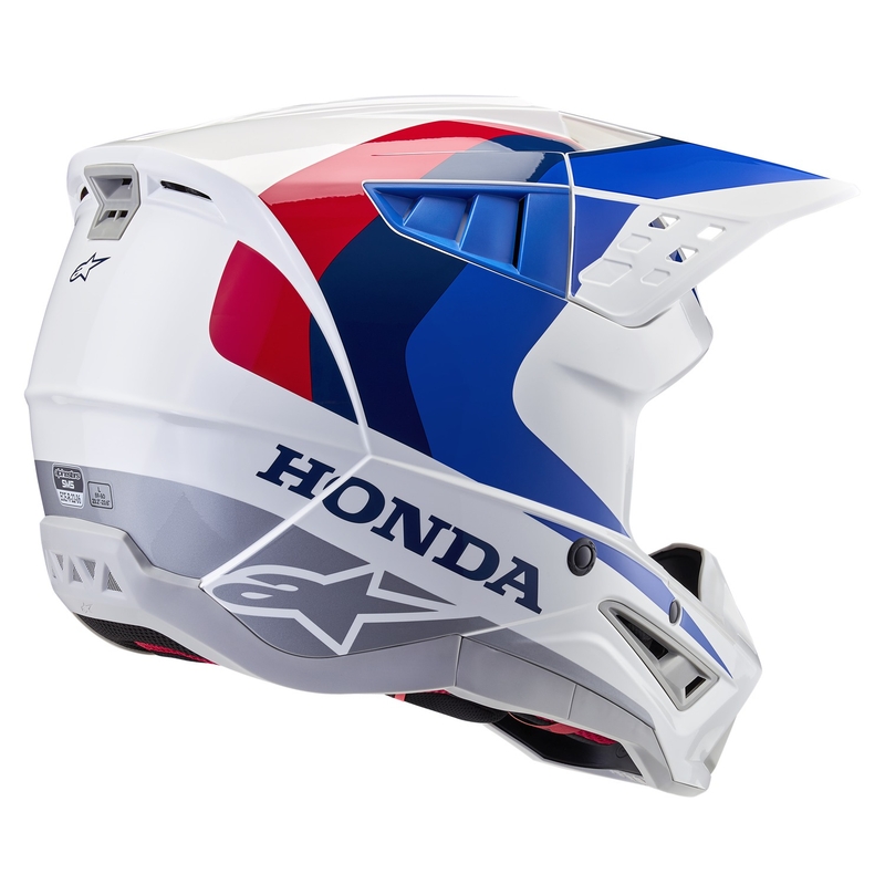 Collection de casques de motocross Alpinestars S-M5 Honda blanc-bleu-rouge