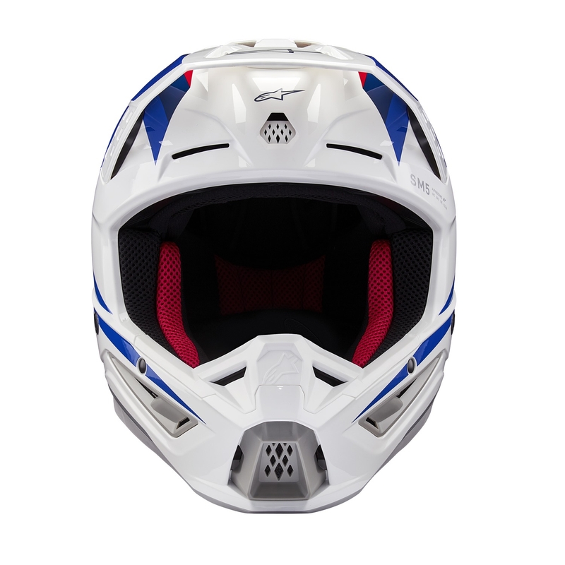 Collection de casques de motocross Alpinestars S-M5 Honda blanc-bleu-rouge