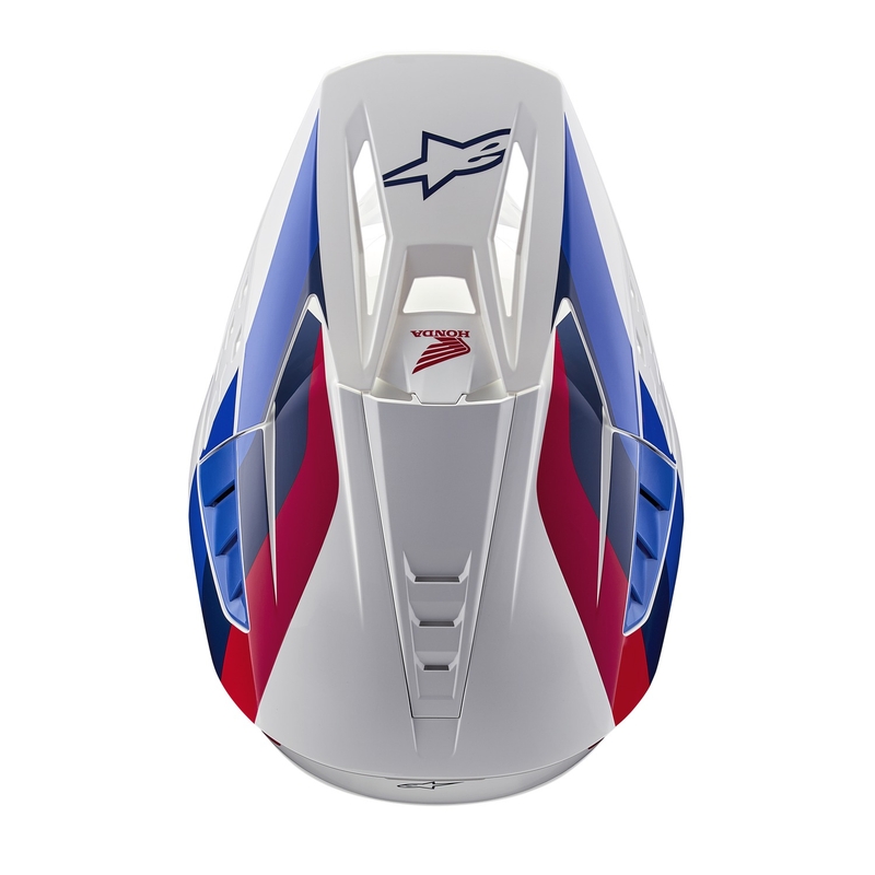 Collection de casques de motocross Alpinestars S-M5 Honda blanc-bleu-rouge