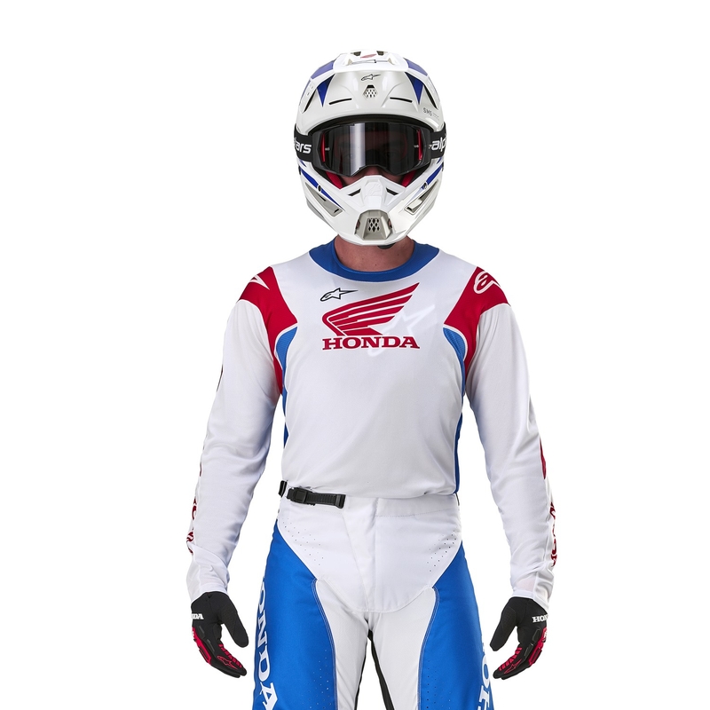 Maillot de motocross Alpinestars Racer Iconic Honda collection blanc-bleu-rouge-noir