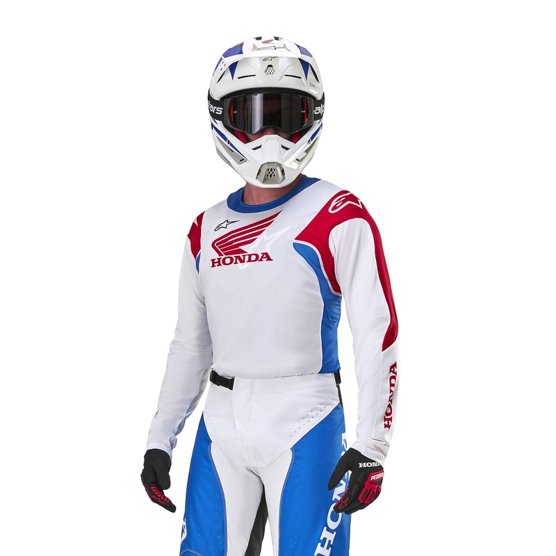 Maillot de motocross Alpinestars Racer Iconic Honda collection blanc-bleu-rouge-noir