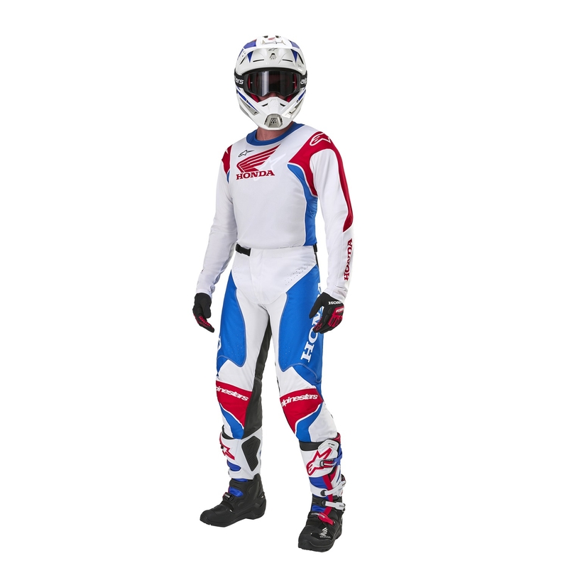 Pantalon de motocross Alpinestars Racer Iconic Honda collection blanc-bleu-rouge-noir