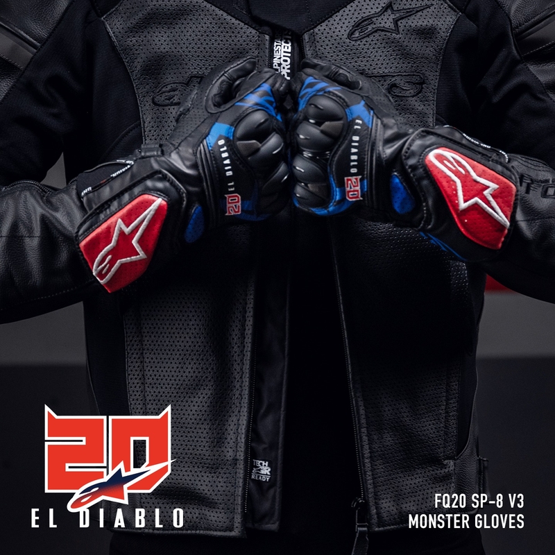 Gants moto Alpinestars SP-8 3 Monster FQ20 Noir-Rouge-Bleu-Blanc