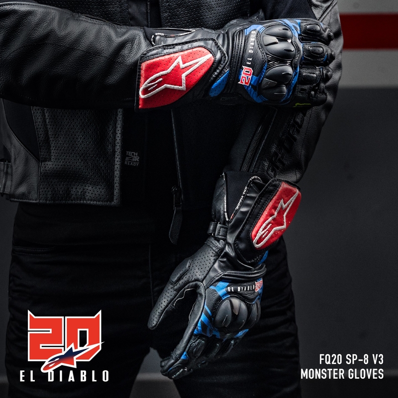 Gants moto Alpinestars SP-8 3 Monster FQ20 Noir-Rouge-Bleu-Blanc