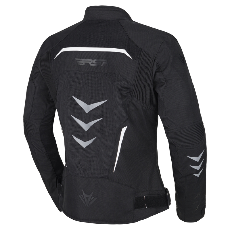 Veste de moto RSA Runway noire et blanche pour femmes