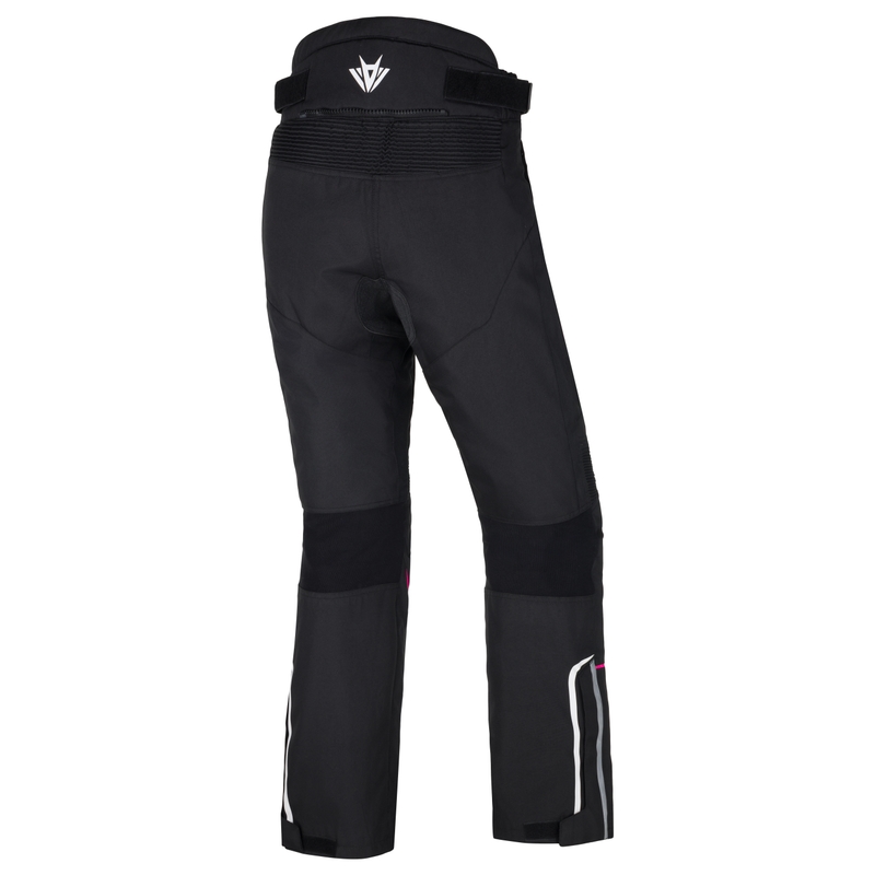 Pantalon de moto RSA Wasp noir, blanc et rose pour femmes