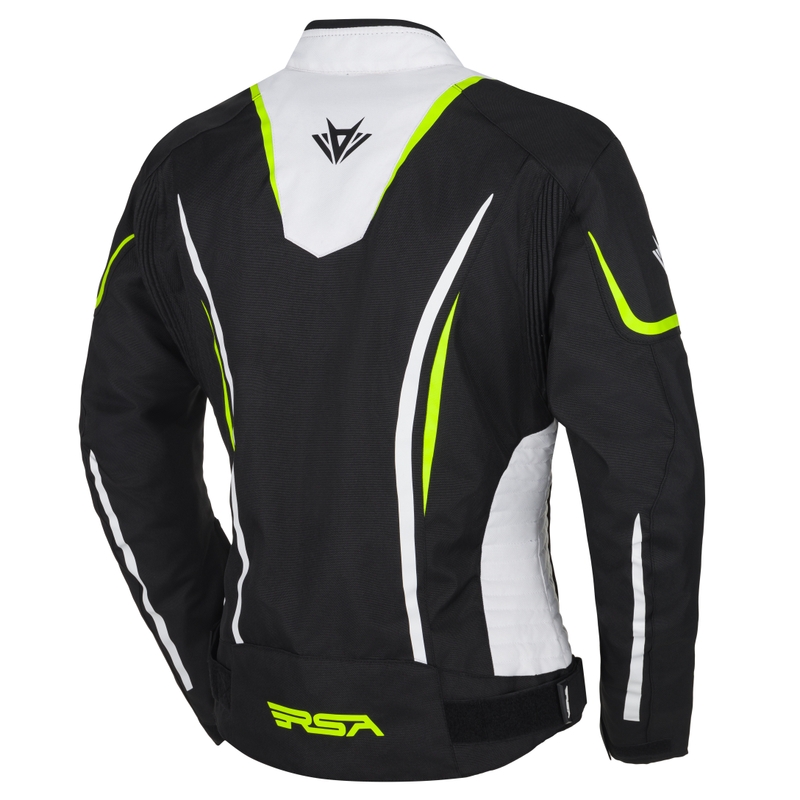 Veste de moto pour femme RSA Wasp blanche-noire-jaune fluo