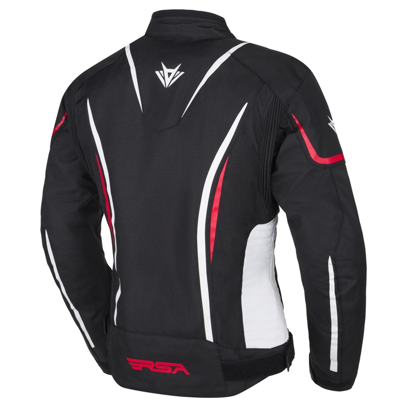 Veste de moto RSA Wasp noire, blanche et rouge pour femmes