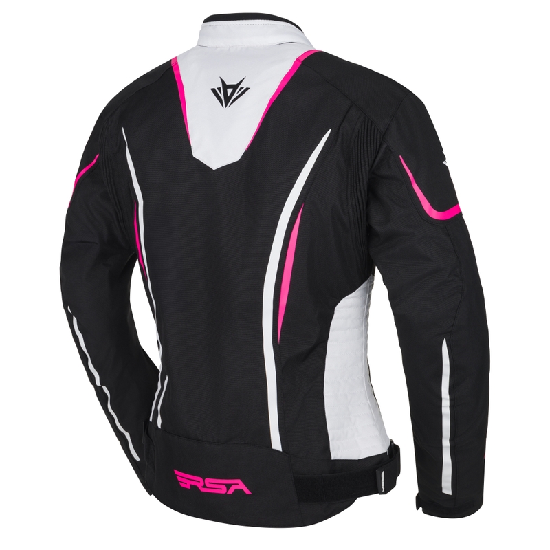 Veste de moto femme RSA Wasp blanche-noire-rose