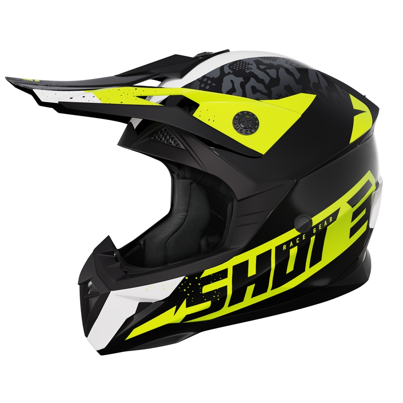 Casque motocross enfant Shot Pulse Airfit noir brillant-blanc-jaune fluo soldes