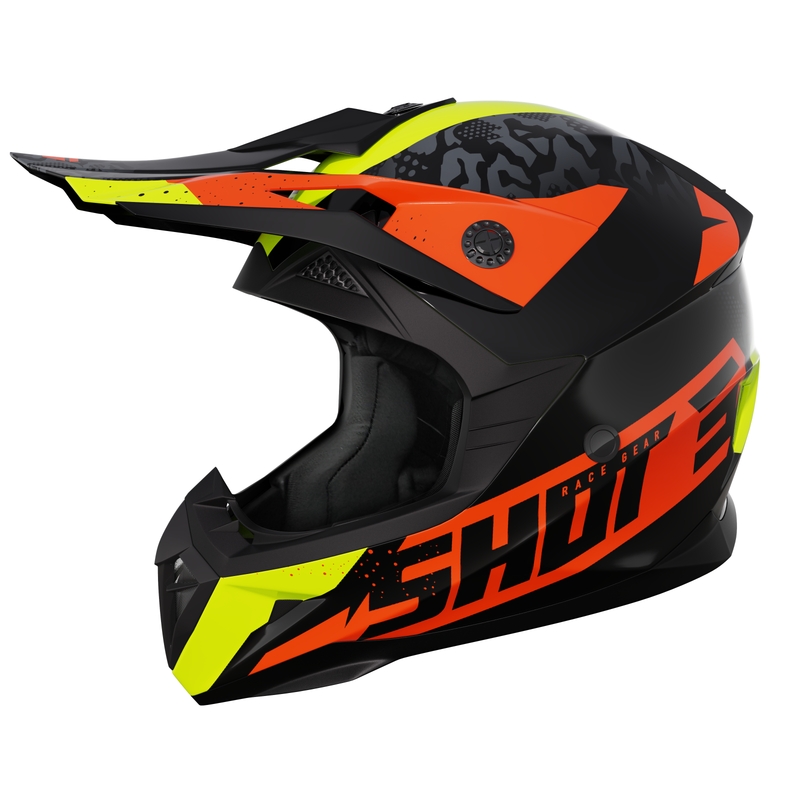 Casque motocross enfant Shot Pulse Airfit noir brillant-jaune fluo-orange soldes