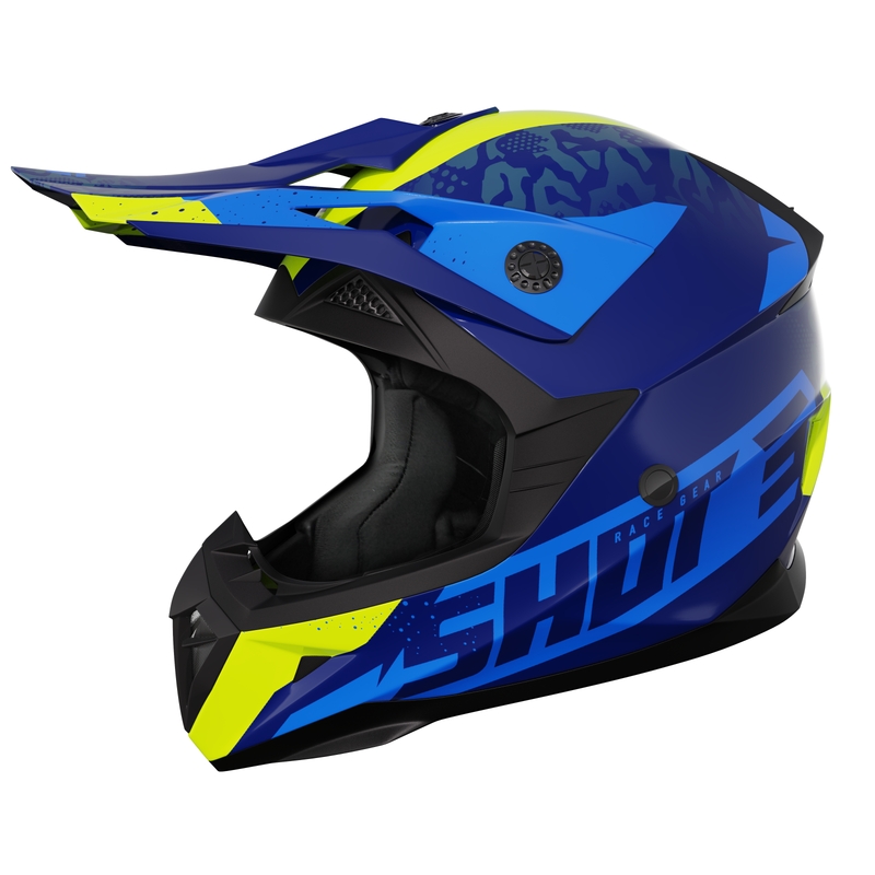 Casque motocross enfant Shot Pulse Airfit bleu brillant-jaune fluo soldes