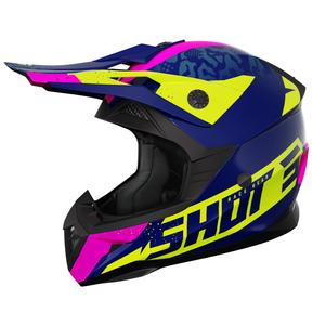 Casque motocross enfant Shot Pulse Airfit bleu brillant-jaune fluo-rose soldes