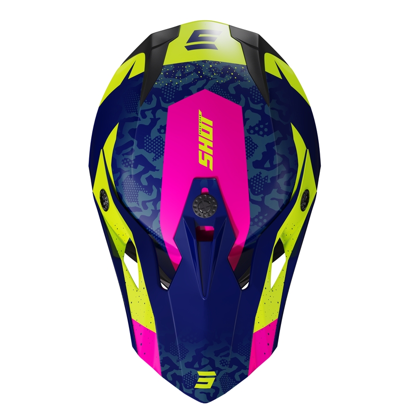 Casque motocross enfant Shot Pulse Airfit bleu brillant-jaune fluo-rose soldes