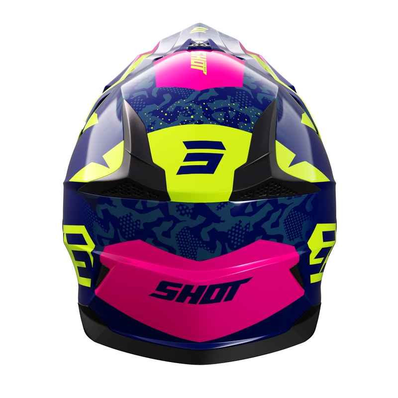 Casque motocross enfant Shot Pulse Airfit bleu brillant-jaune fluo-rose soldes