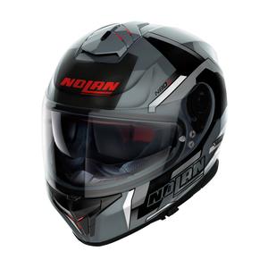 Casque moto intégral Nolan N80-8 Wanted N-com noir et rouge