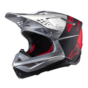 Alpinestars Casque motocross Supertech S-M10 Flood argent mat-noir-orange fluo