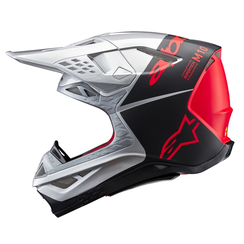 Alpinestars Casque motocross Supertech S-M10 Flood argent mat-noir-orange fluo