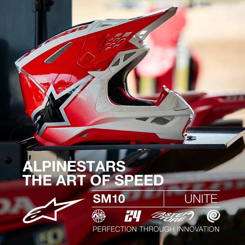 Casque motocross Alpinestars Supertech S-M10 Unite rouge et blanc