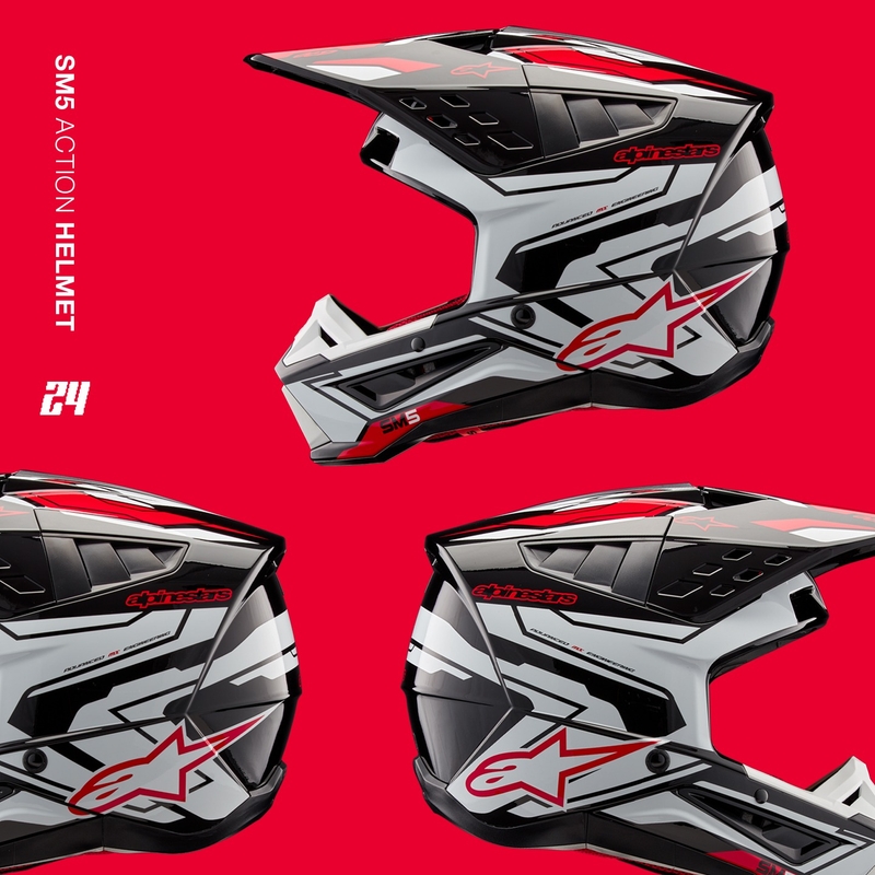 Alpinestars S-M5 Action 2 Black-White-Fluo Red Motocross Helmet