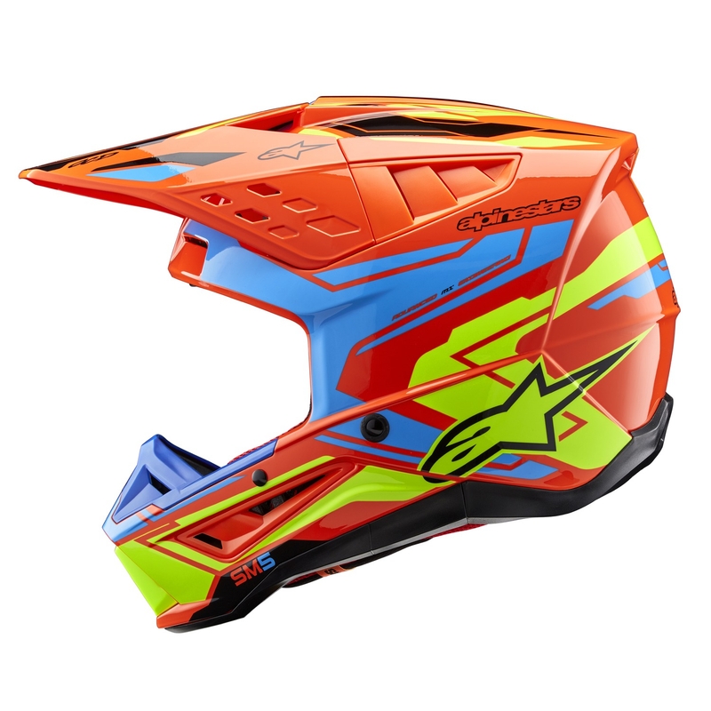 Casque motocross Alpinestars S-M5 Action 2 orange fluo-bleu clair-jaune fluo