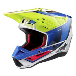 Casque de motocross Alpinestars S-M5 Sail jaune fluo-bleu-argenté