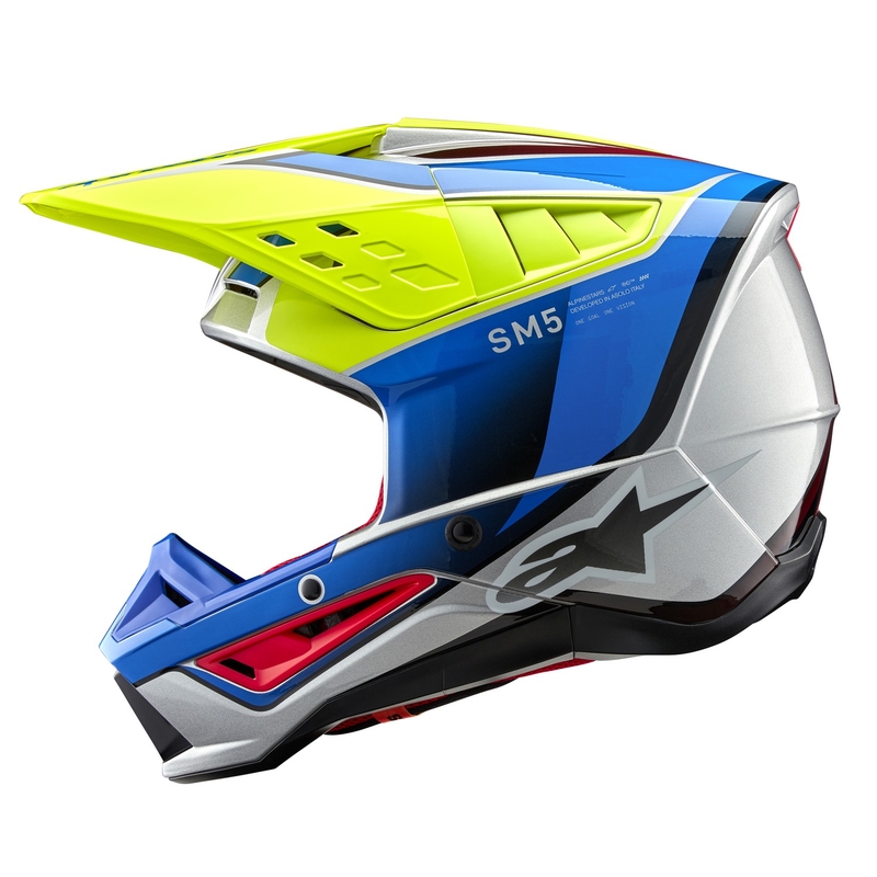 Casque de motocross Alpinestars S-M5 Sail jaune fluo-bleu-argenté