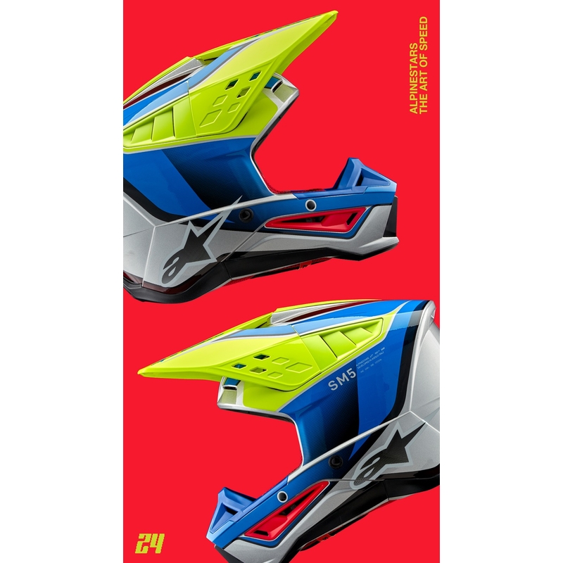 Casque de motocross Alpinestars S-M5 Sail jaune fluo-bleu-argenté