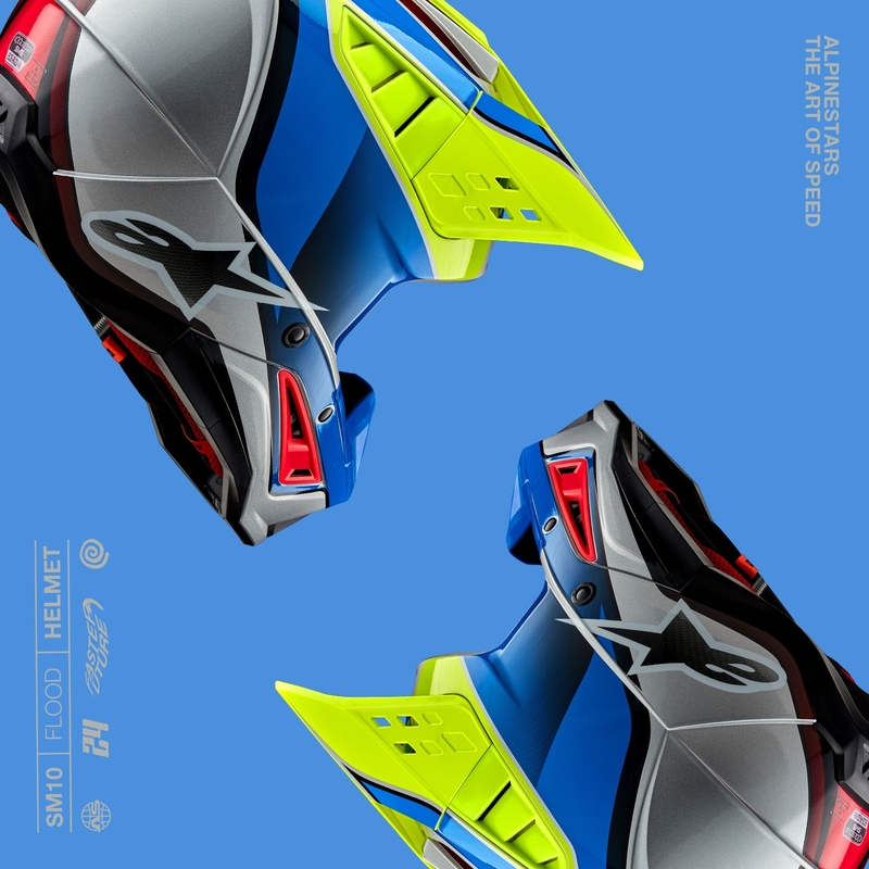 Casque de motocross Alpinestars S-M5 Sail jaune fluo-bleu-argenté