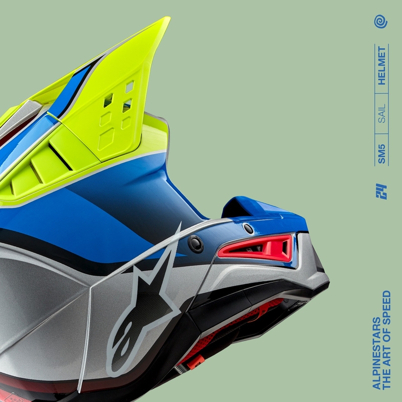 Casque de motocross Alpinestars S-M5 Sail jaune fluo-bleu-argenté