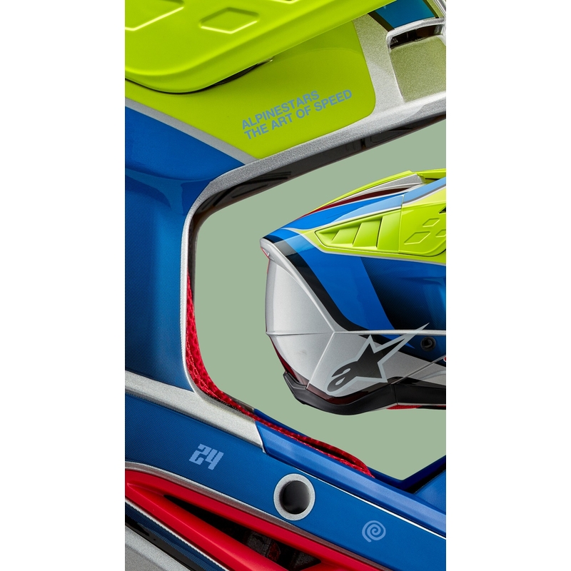 Casque de motocross Alpinestars S-M5 Sail jaune fluo-bleu-argenté