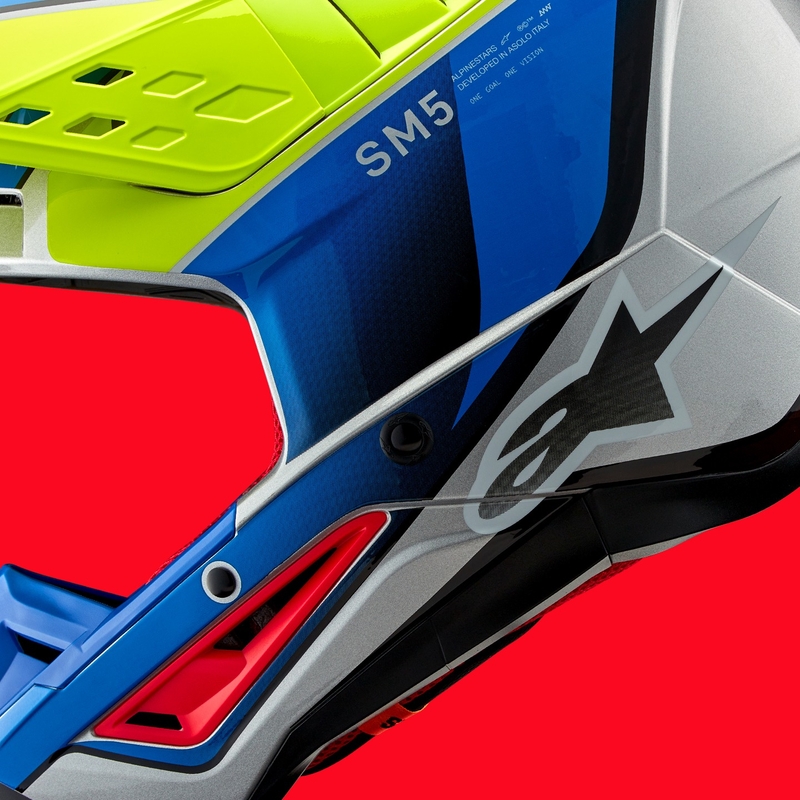 Casque de motocross Alpinestars S-M5 Sail jaune fluo-bleu-argenté