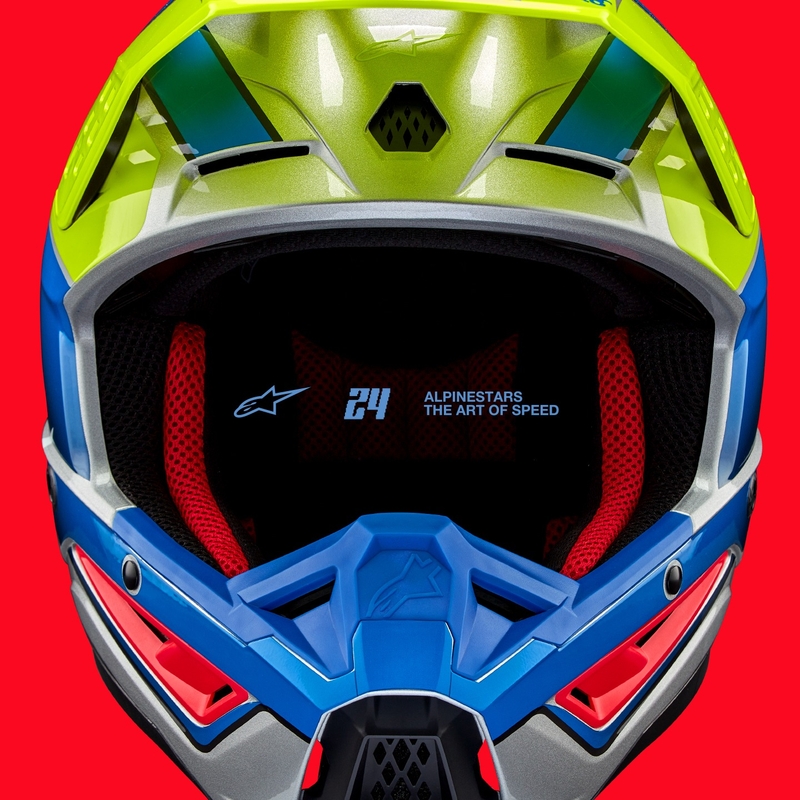 Casque de motocross Alpinestars S-M5 Sail jaune fluo-bleu-argenté