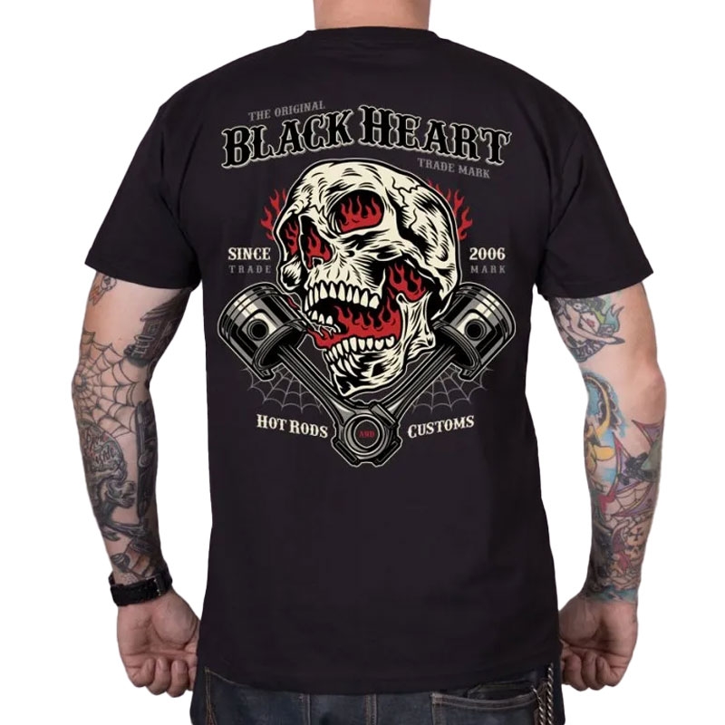 T-shirt Noir Coeur Flamme Piston noir