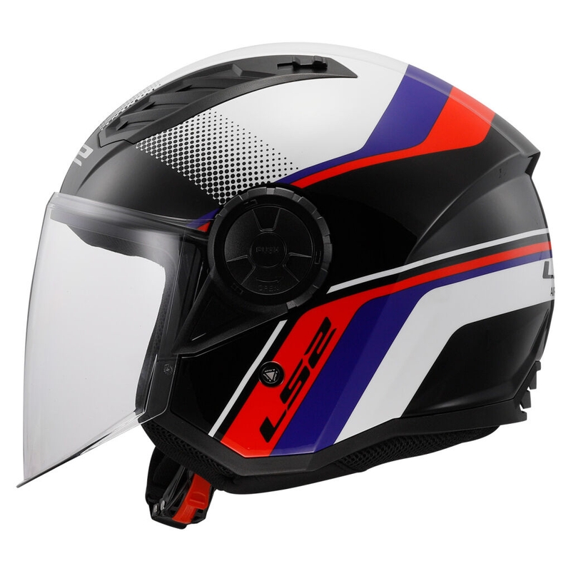 Casque moto ouvert LS2 OF616 Airflow II Rush blanc-bleu-rouge