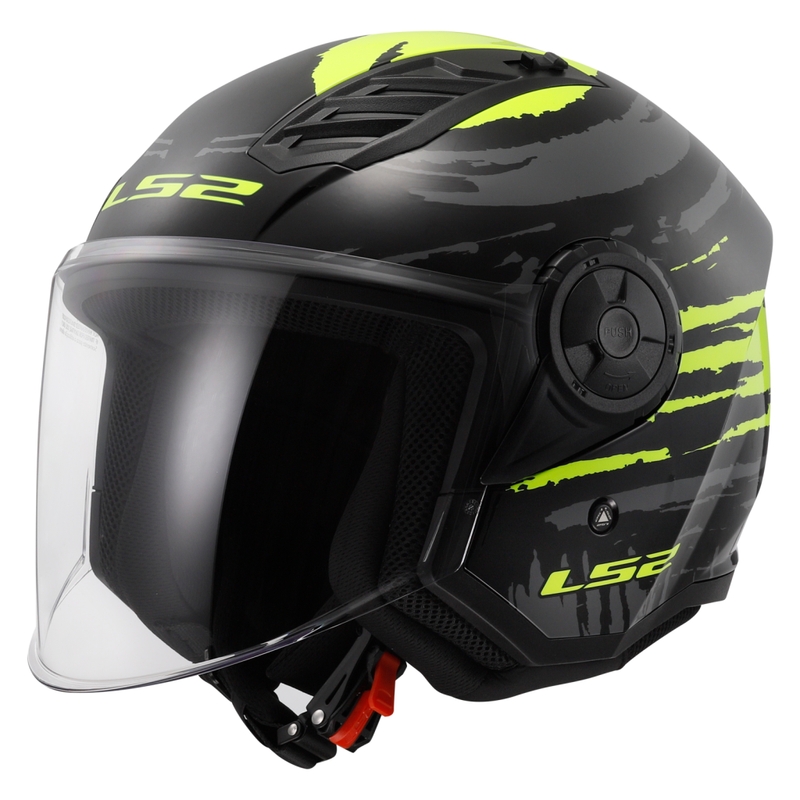 Casque moto ouvert LS2 OF616 Airflow II Brush noir-jaune fluo