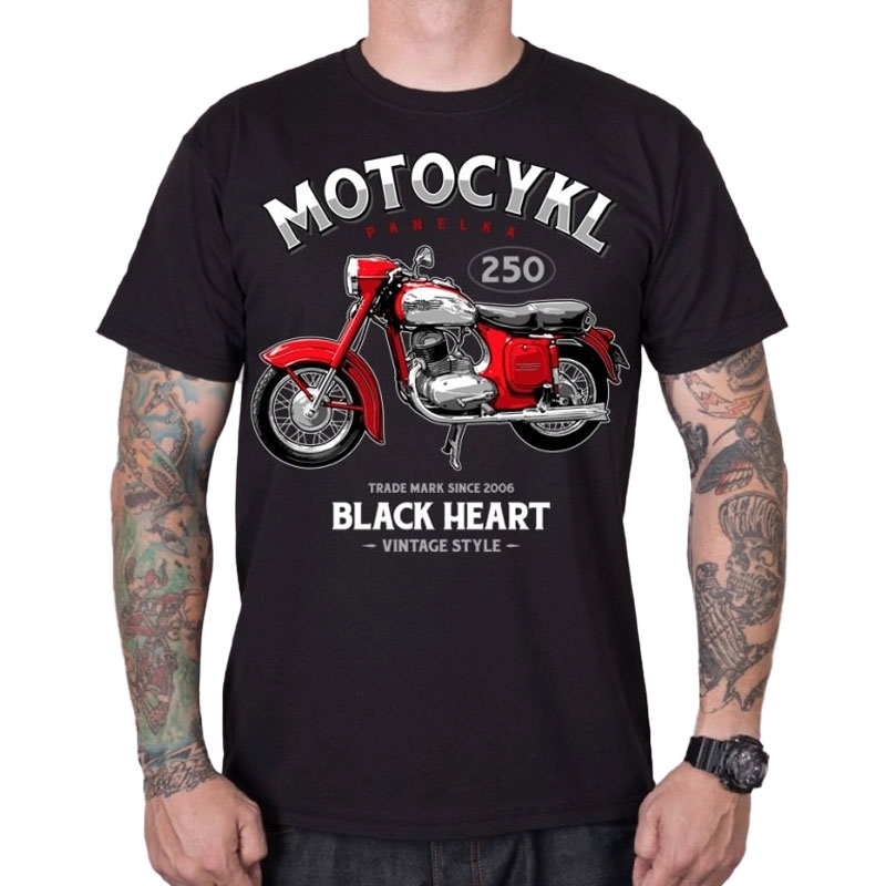 T-shirt Black Heart Motorcycle Panelka noir