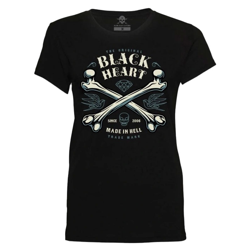 T-shirt femme noir Heart Bones noir